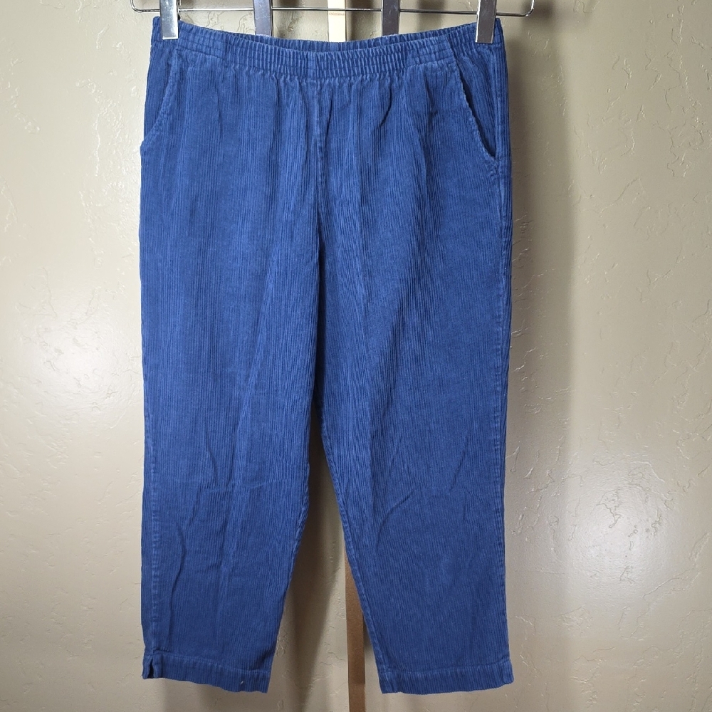 Blair Vintage 100% Cotton Blue Corduroy Cropped Elastic-Waist Pants